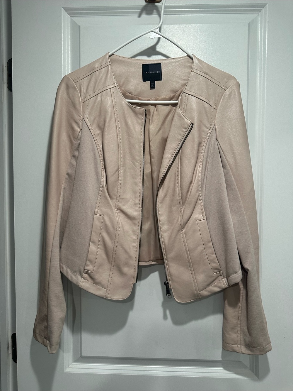 The Limited Light Blush Pink Zip-Front Moto Jacket